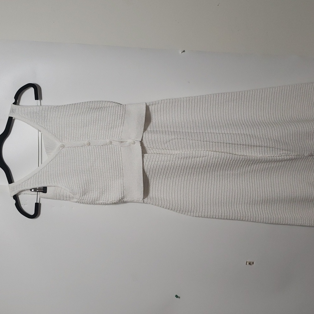 Cream Knit Tank & Wide-Leg Pants Set